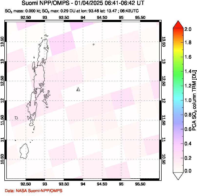 A sulfur dioxide image over Andaman Islands, Indian Ocean on Jan 04, 2025.