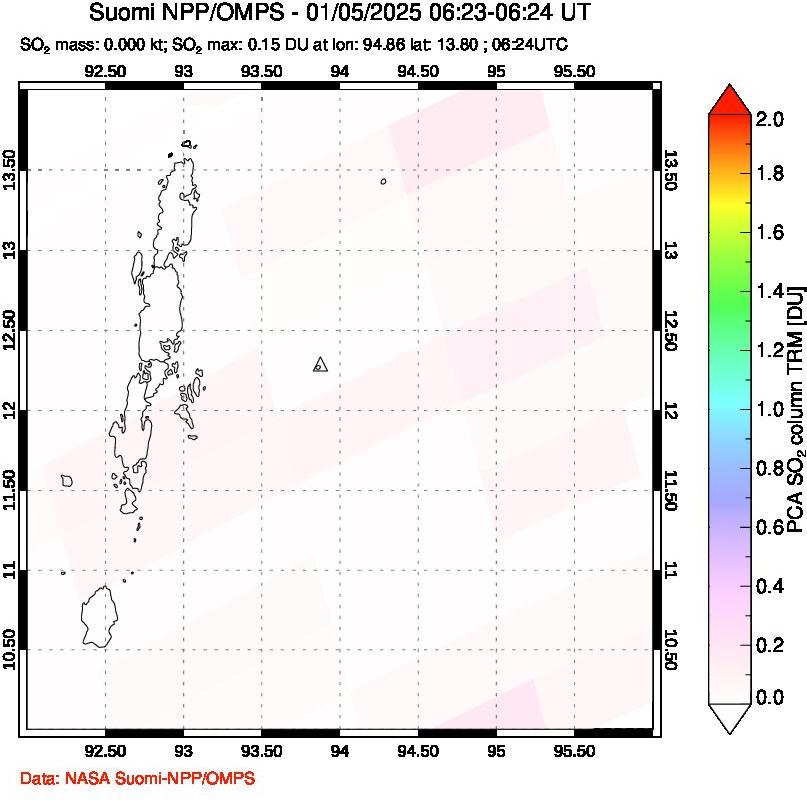 A sulfur dioxide image over Andaman Islands, Indian Ocean on Jan 05, 2025.