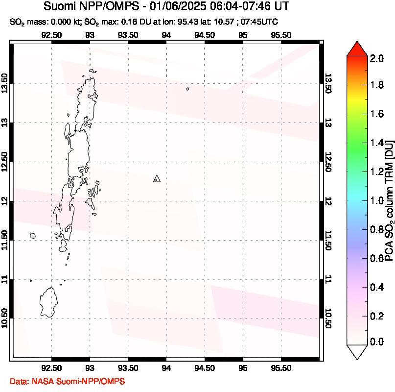 A sulfur dioxide image over Andaman Islands, Indian Ocean on Jan 06, 2025.