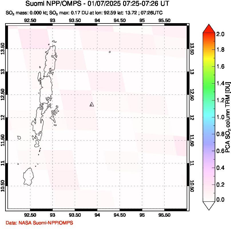 A sulfur dioxide image over Andaman Islands, Indian Ocean on Jan 07, 2025.