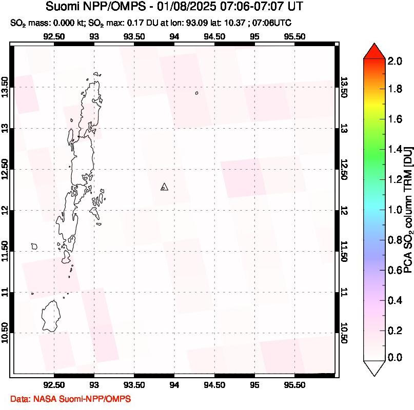 A sulfur dioxide image over Andaman Islands, Indian Ocean on Jan 08, 2025.