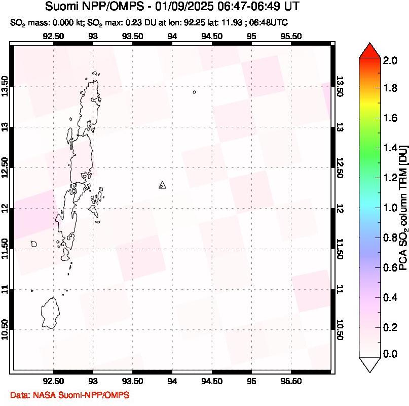 A sulfur dioxide image over Andaman Islands, Indian Ocean on Jan 09, 2025.