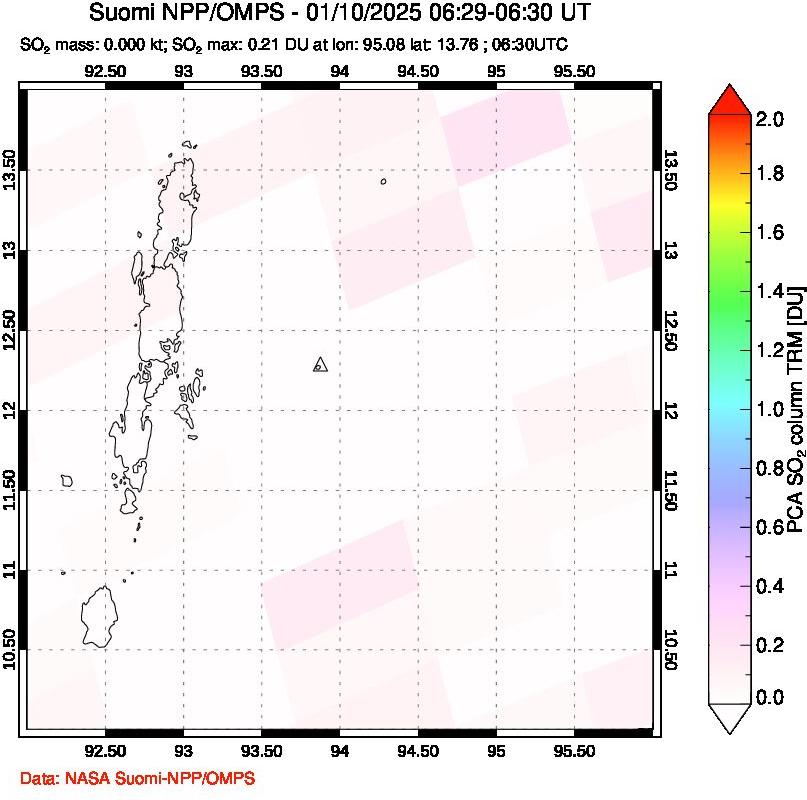 A sulfur dioxide image over Andaman Islands, Indian Ocean on Jan 10, 2025.