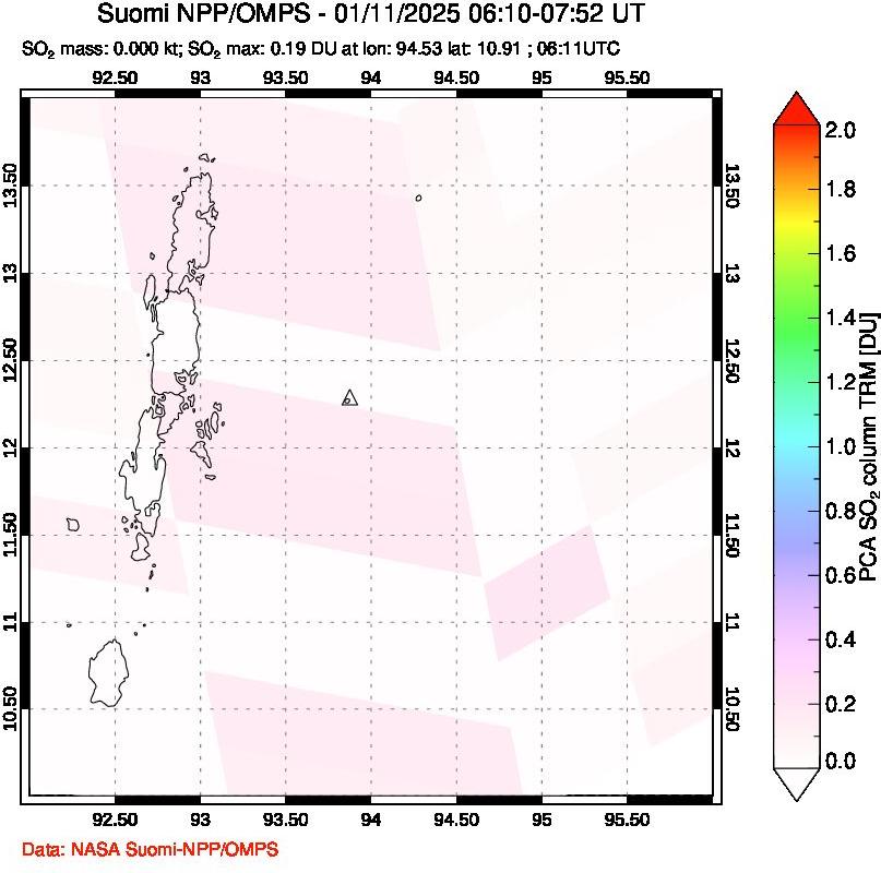 A sulfur dioxide image over Andaman Islands, Indian Ocean on Jan 11, 2025.