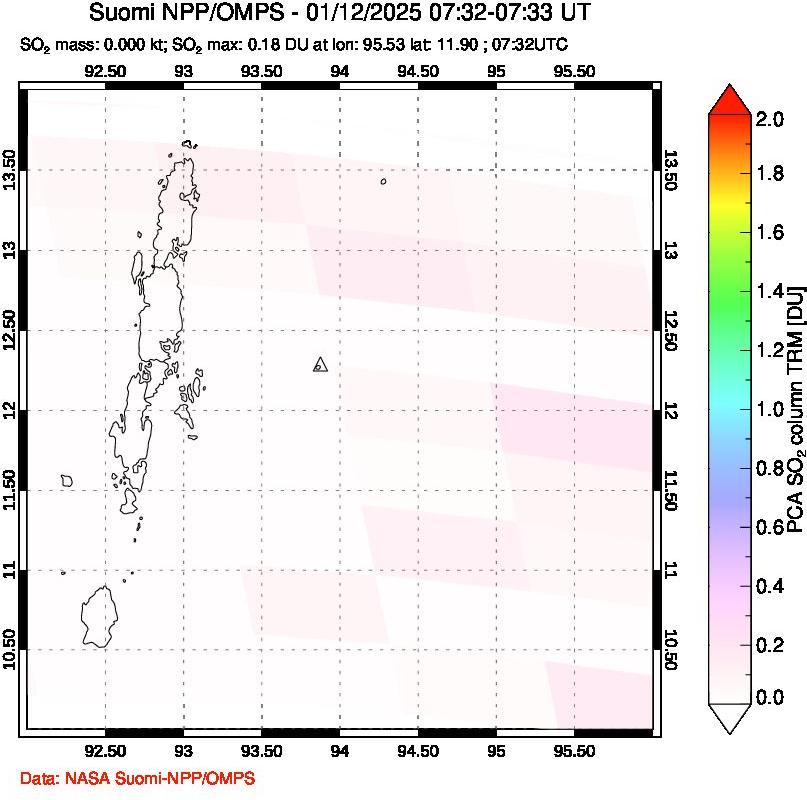 A sulfur dioxide image over Andaman Islands, Indian Ocean on Jan 12, 2025.