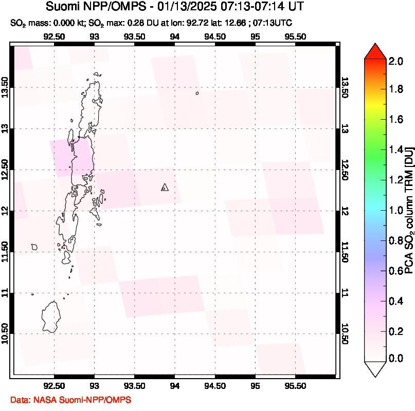 A sulfur dioxide image over Andaman Islands, Indian Ocean on Jan 13, 2025.