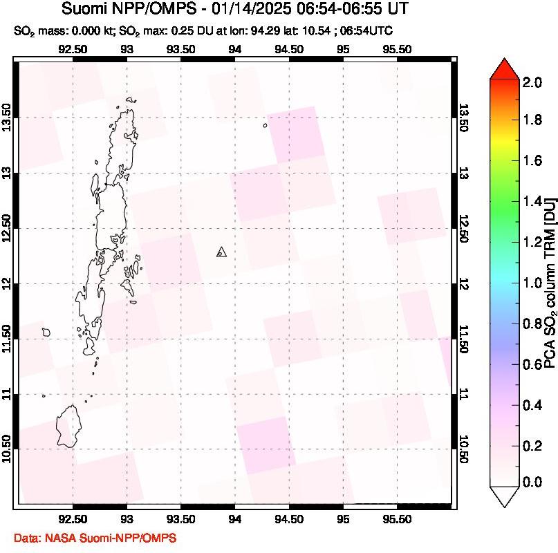 A sulfur dioxide image over Andaman Islands, Indian Ocean on Jan 14, 2025.