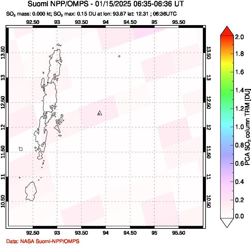 A sulfur dioxide image over Andaman Islands, Indian Ocean on Jan 15, 2025.