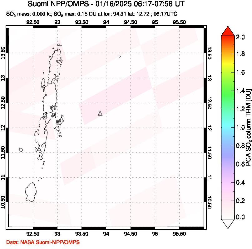 A sulfur dioxide image over Andaman Islands, Indian Ocean on Jan 16, 2025.