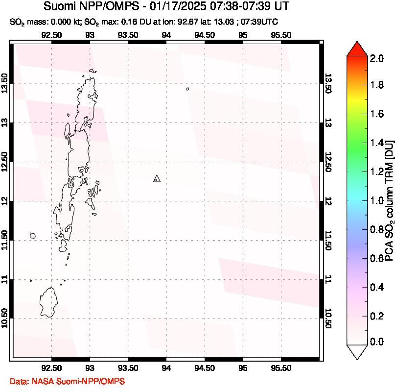 A sulfur dioxide image over Andaman Islands, Indian Ocean on Jan 17, 2025.