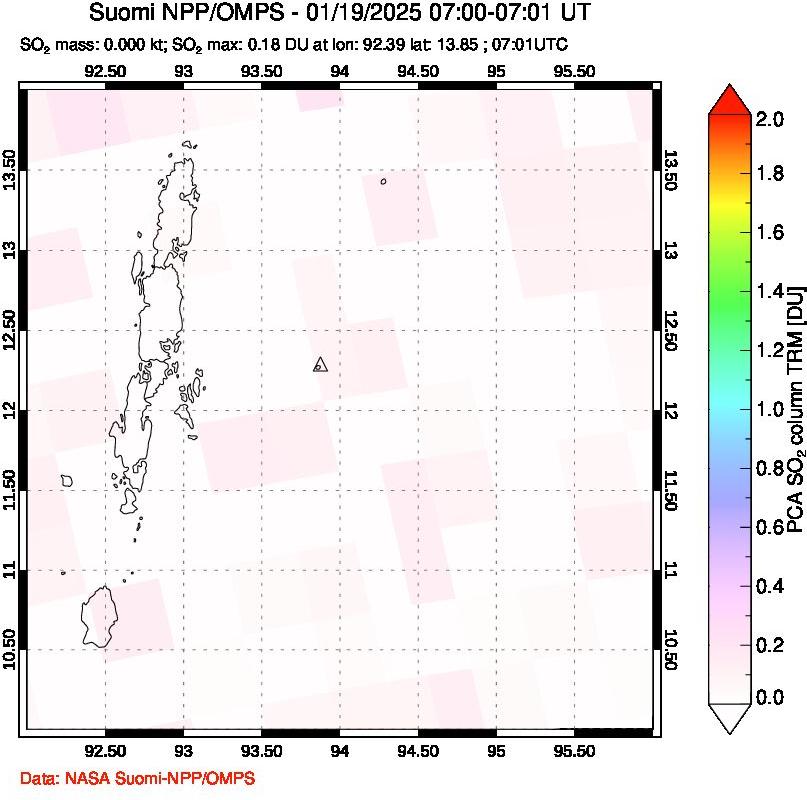 A sulfur dioxide image over Andaman Islands, Indian Ocean on Jan 19, 2025.