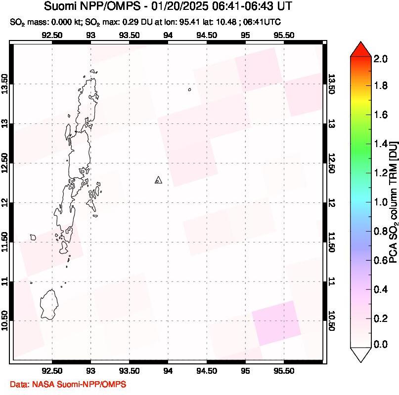 A sulfur dioxide image over Andaman Islands, Indian Ocean on Jan 20, 2025.