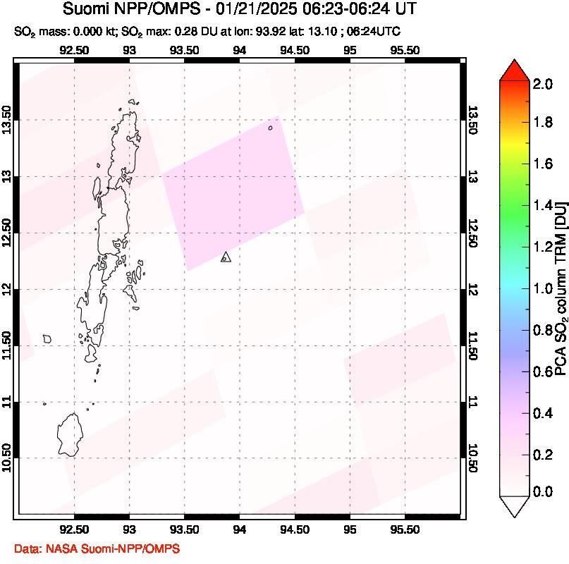 A sulfur dioxide image over Andaman Islands, Indian Ocean on Jan 21, 2025.