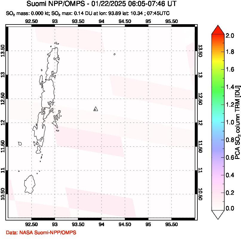 A sulfur dioxide image over Andaman Islands, Indian Ocean on Jan 22, 2025.