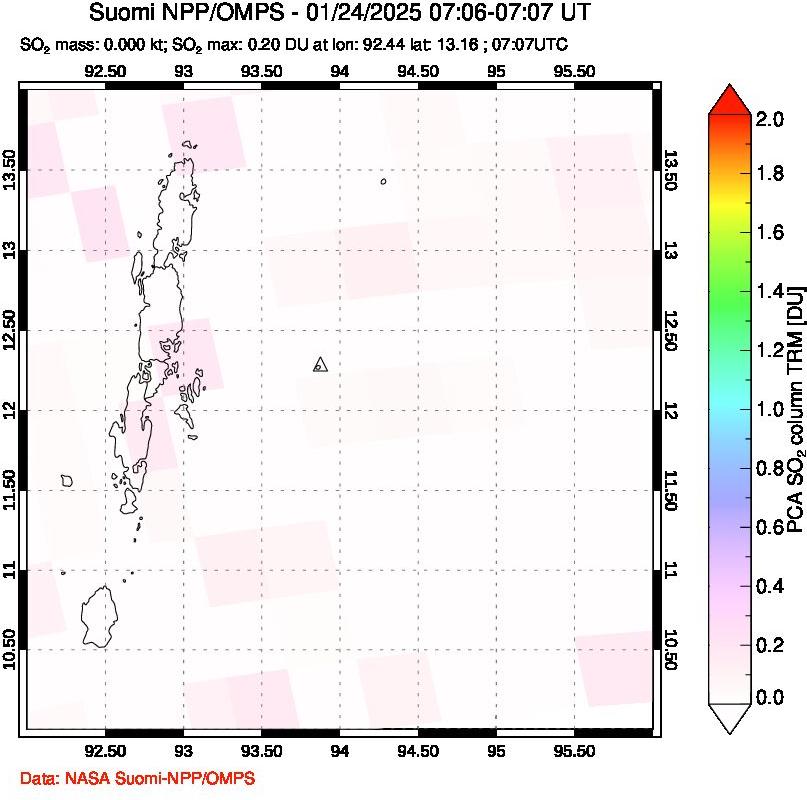 A sulfur dioxide image over Andaman Islands, Indian Ocean on Jan 24, 2025.