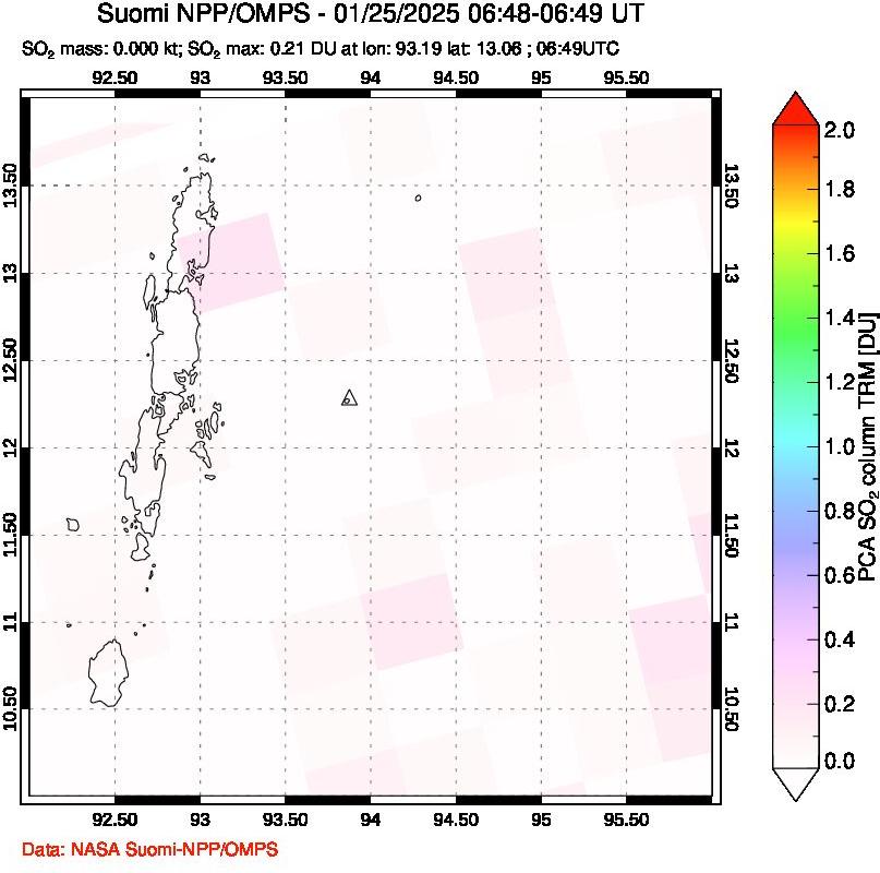 A sulfur dioxide image over Andaman Islands, Indian Ocean on Jan 25, 2025.