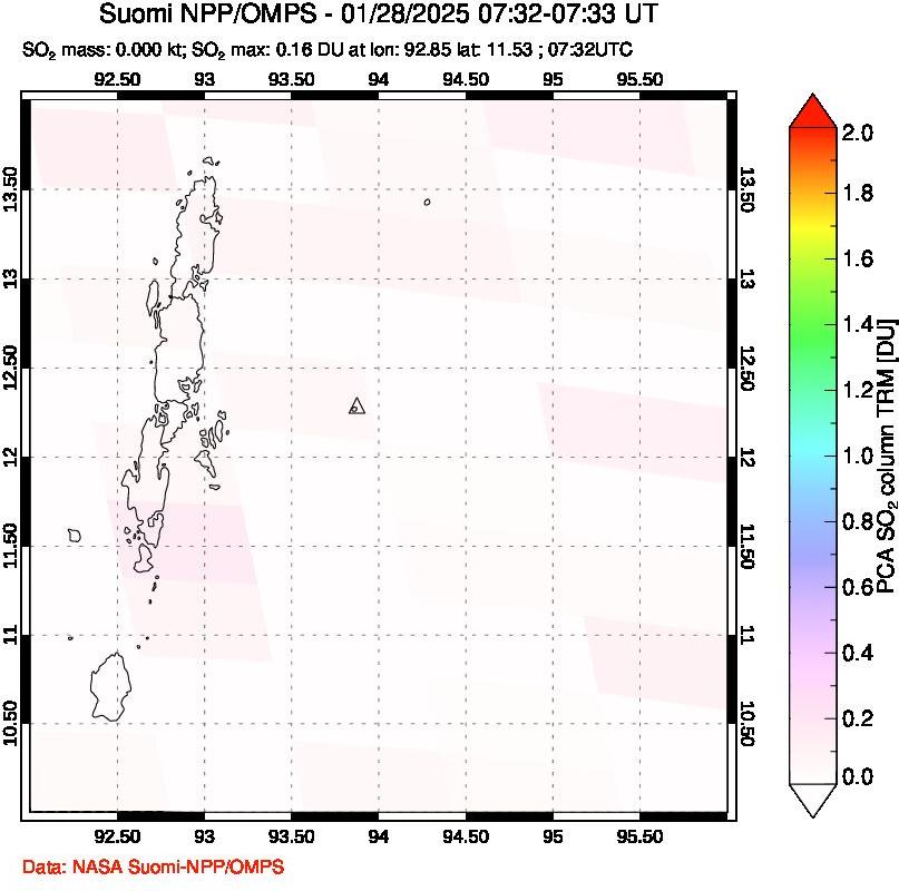 A sulfur dioxide image over Andaman Islands, Indian Ocean on Jan 28, 2025.