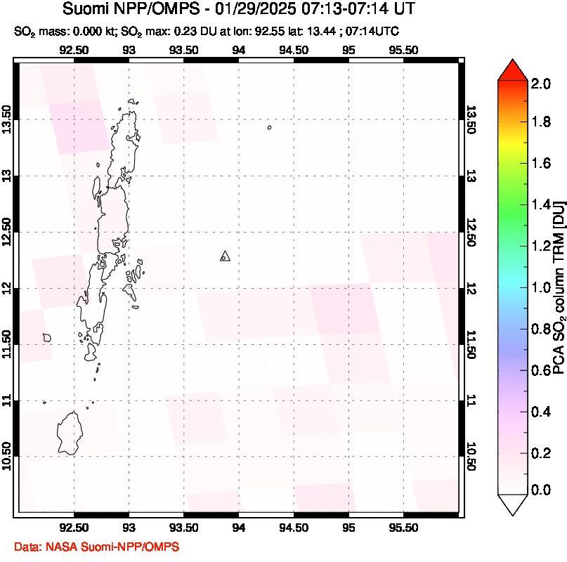 A sulfur dioxide image over Andaman Islands, Indian Ocean on Jan 29, 2025.