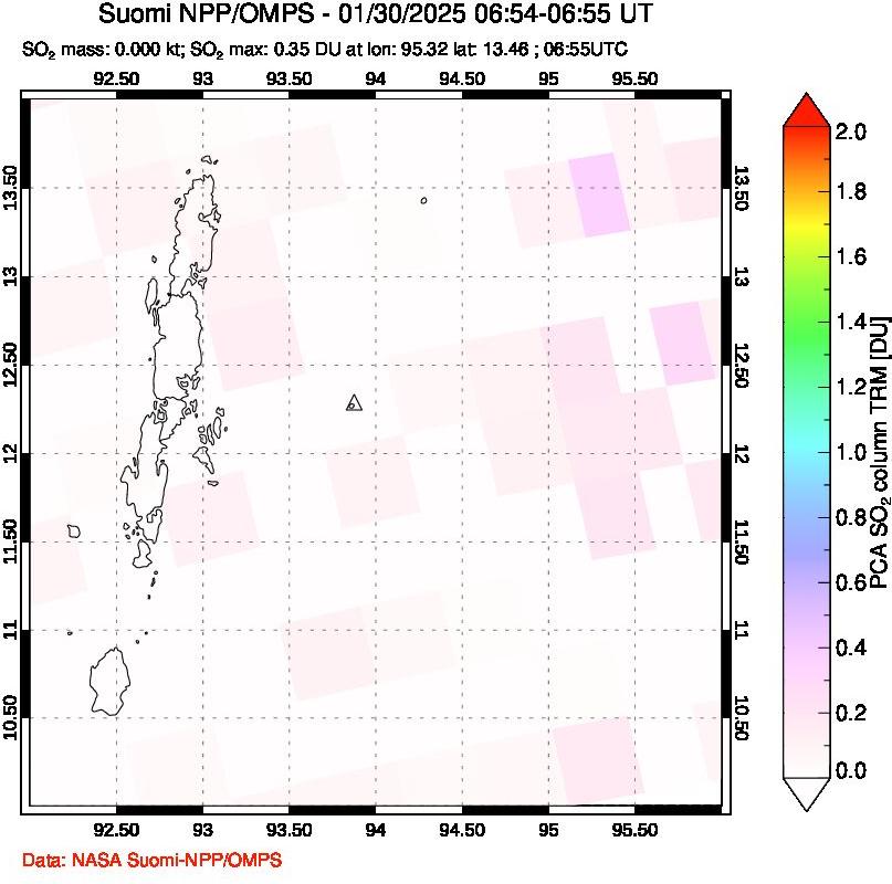 A sulfur dioxide image over Andaman Islands, Indian Ocean on Jan 30, 2025.