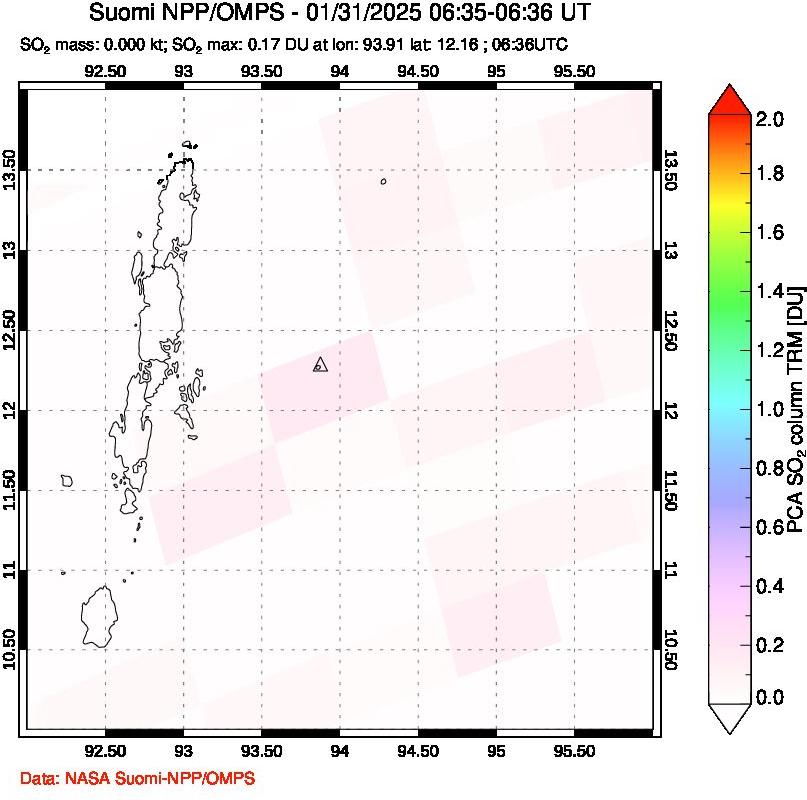 A sulfur dioxide image over Andaman Islands, Indian Ocean on Jan 31, 2025.