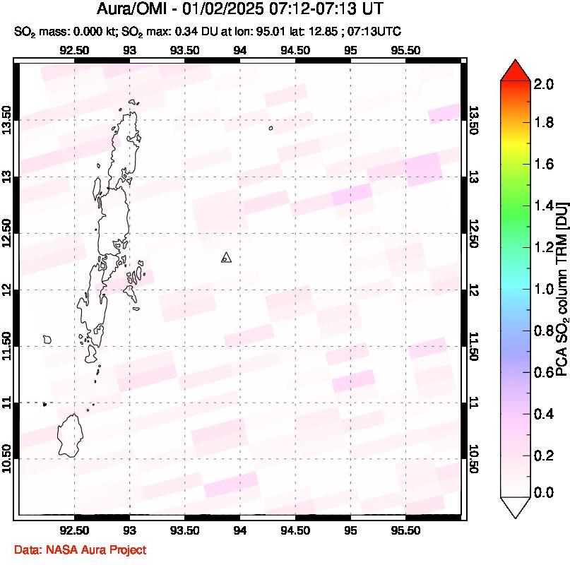 A sulfur dioxide image over Andaman Islands, Indian Ocean on Jan 02, 2025.