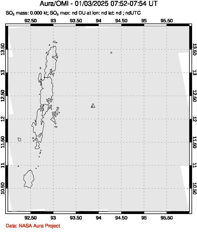 A sulfur dioxide image over Andaman Islands, Indian Ocean on Jan 03, 2025.