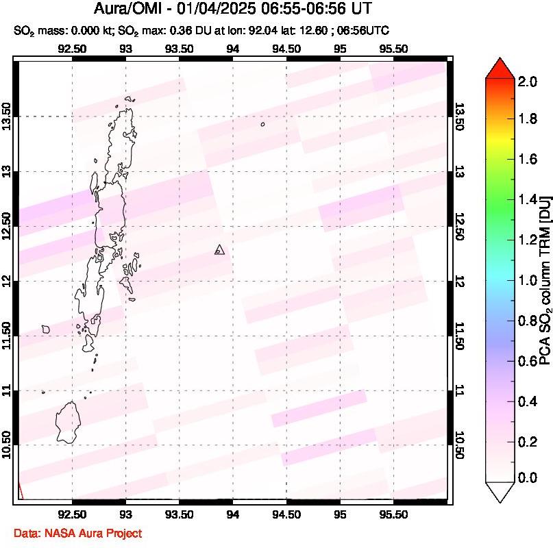 A sulfur dioxide image over Andaman Islands, Indian Ocean on Jan 04, 2025.