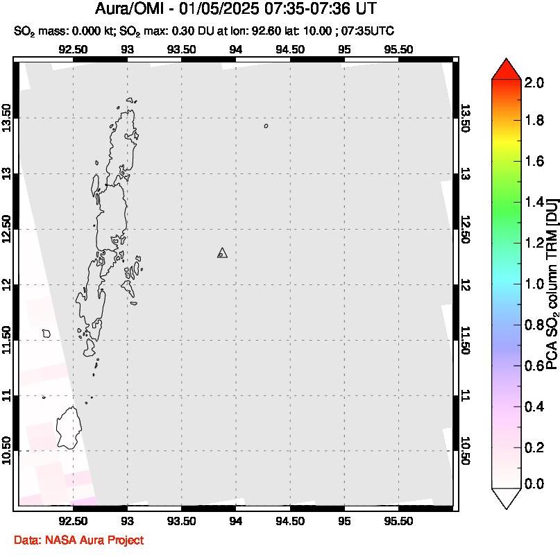 A sulfur dioxide image over Andaman Islands, Indian Ocean on Jan 05, 2025.