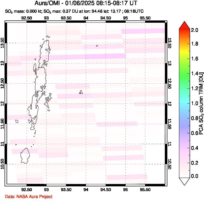 A sulfur dioxide image over Andaman Islands, Indian Ocean on Jan 06, 2025.