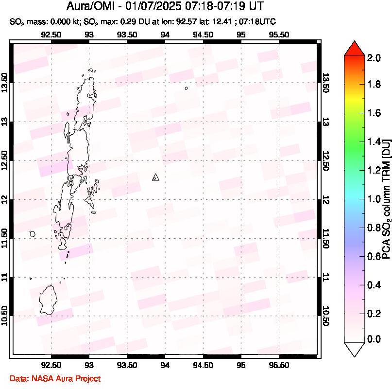 A sulfur dioxide image over Andaman Islands, Indian Ocean on Jan 07, 2025.