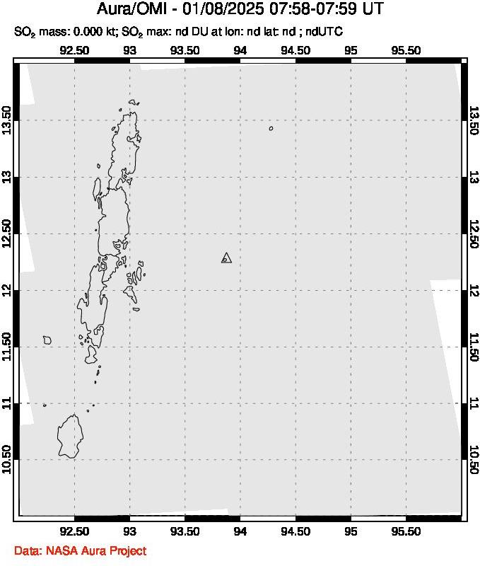 A sulfur dioxide image over Andaman Islands, Indian Ocean on Jan 08, 2025.