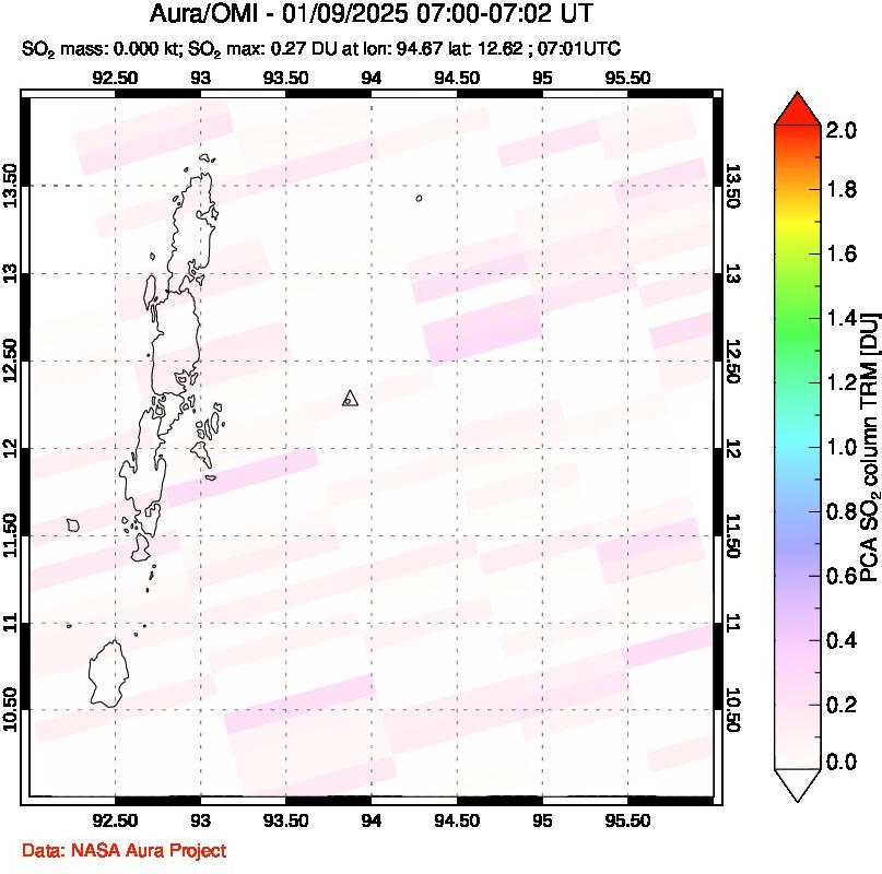 A sulfur dioxide image over Andaman Islands, Indian Ocean on Jan 09, 2025.