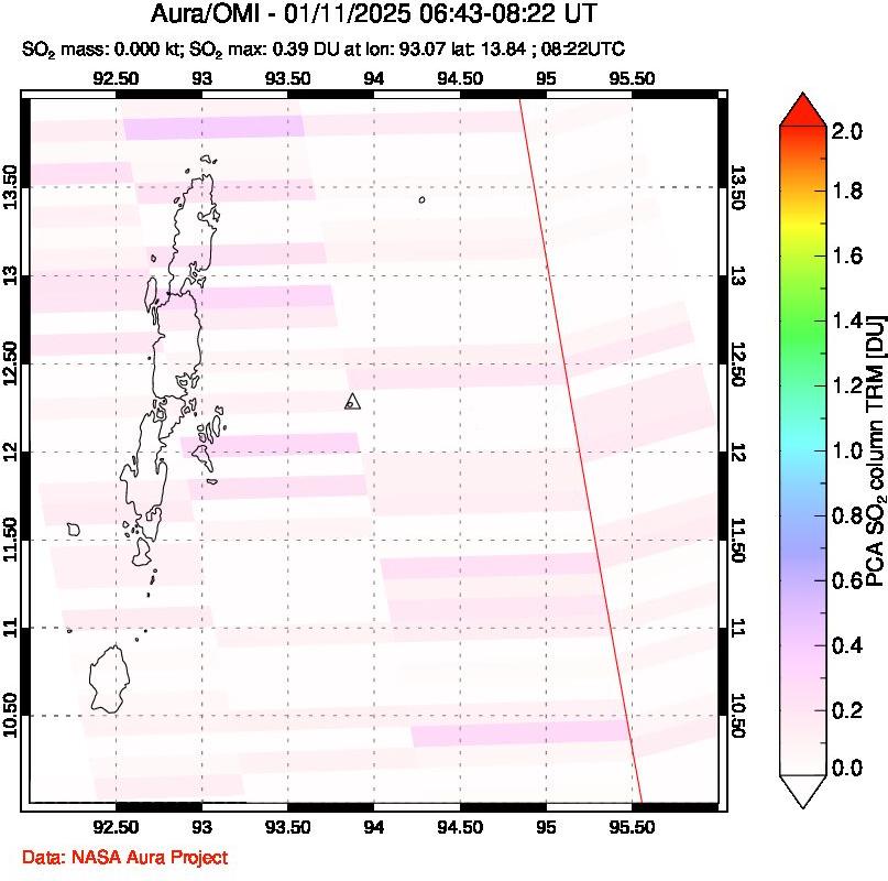 A sulfur dioxide image over Andaman Islands, Indian Ocean on Jan 11, 2025.