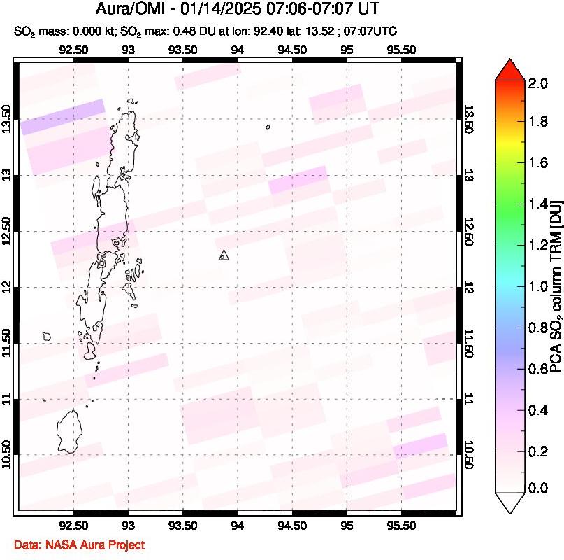 A sulfur dioxide image over Andaman Islands, Indian Ocean on Jan 14, 2025.