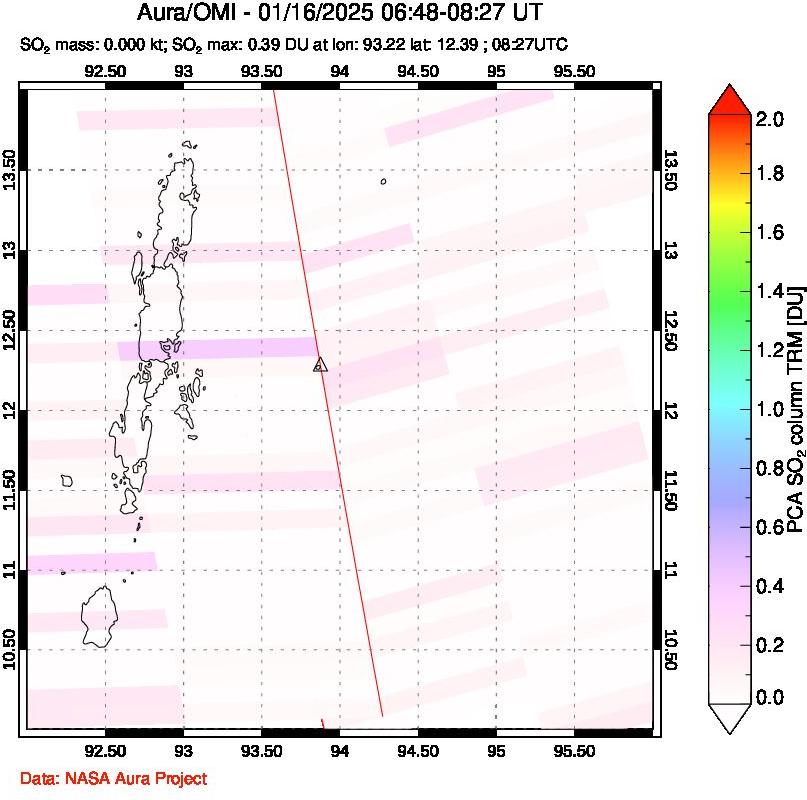 A sulfur dioxide image over Andaman Islands, Indian Ocean on Jan 16, 2025.