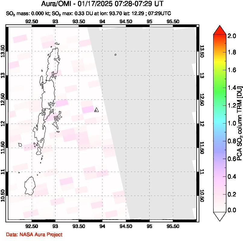 A sulfur dioxide image over Andaman Islands, Indian Ocean on Jan 17, 2025.