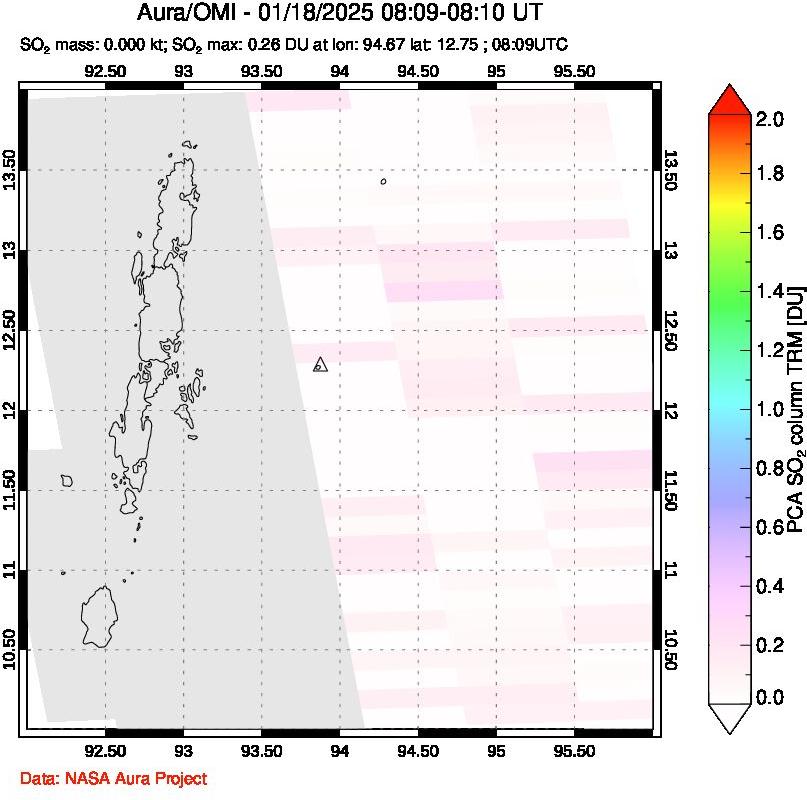 A sulfur dioxide image over Andaman Islands, Indian Ocean on Jan 18, 2025.