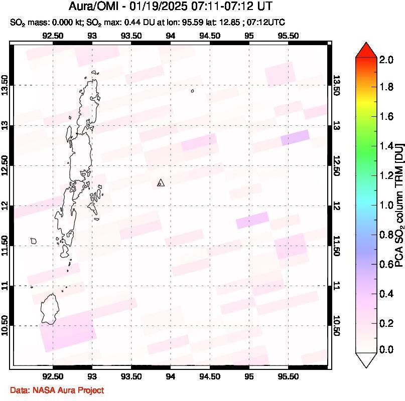 A sulfur dioxide image over Andaman Islands, Indian Ocean on Jan 19, 2025.