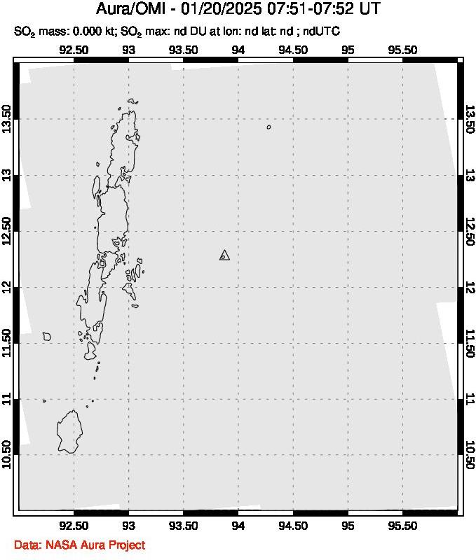 A sulfur dioxide image over Andaman Islands, Indian Ocean on Jan 20, 2025.