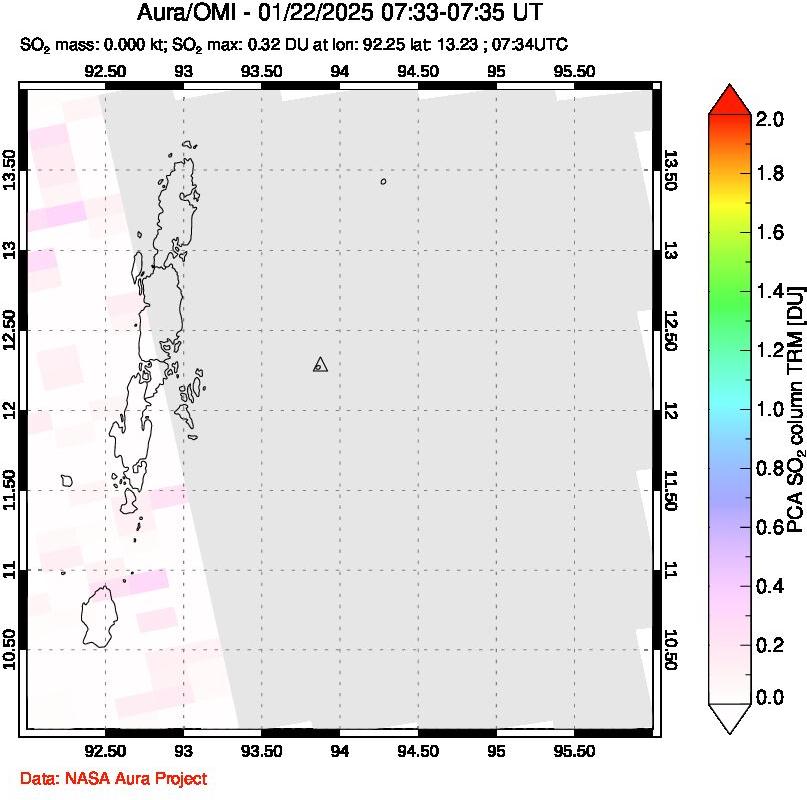 A sulfur dioxide image over Andaman Islands, Indian Ocean on Jan 22, 2025.