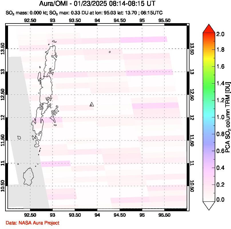 A sulfur dioxide image over Andaman Islands, Indian Ocean on Jan 23, 2025.