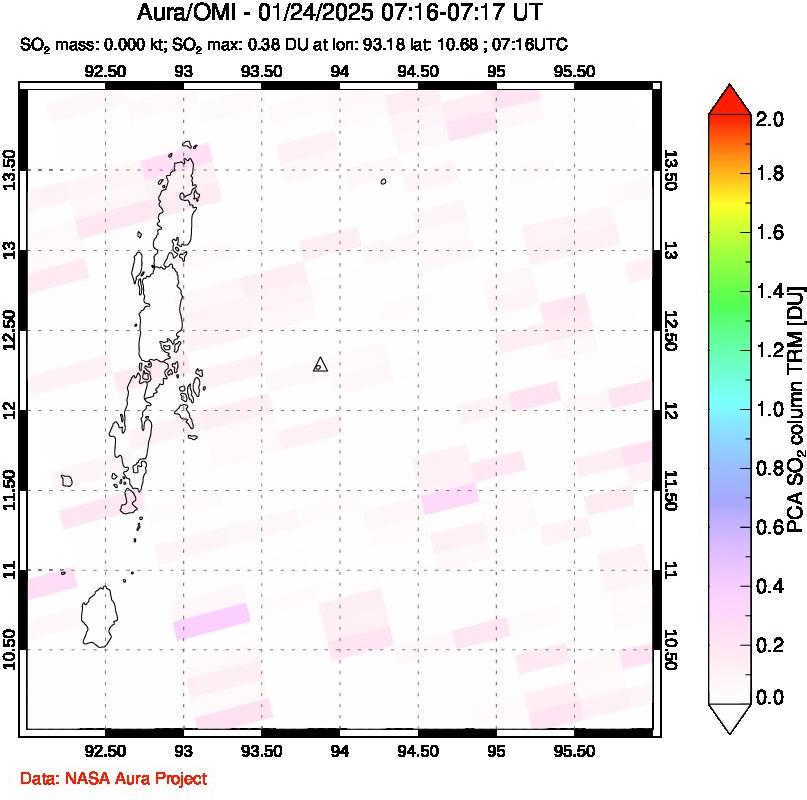 A sulfur dioxide image over Andaman Islands, Indian Ocean on Jan 24, 2025.