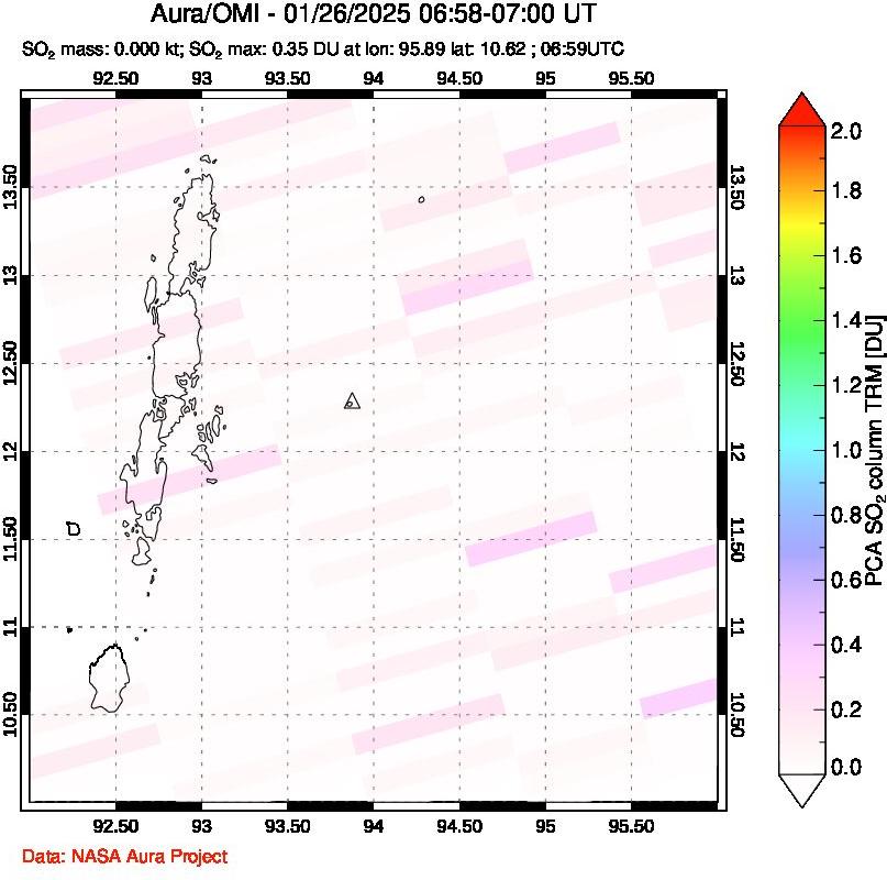 A sulfur dioxide image over Andaman Islands, Indian Ocean on Jan 26, 2025.