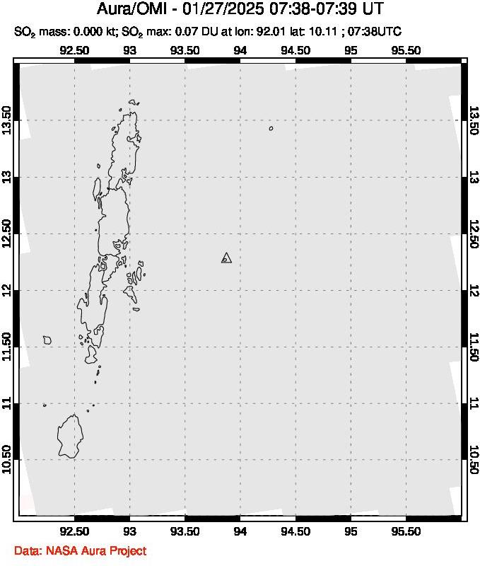 A sulfur dioxide image over Andaman Islands, Indian Ocean on Jan 27, 2025.