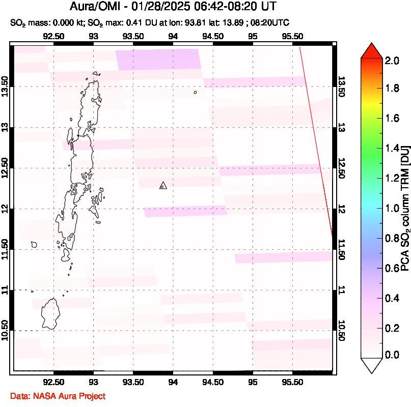 A sulfur dioxide image over Andaman Islands, Indian Ocean on Jan 28, 2025.