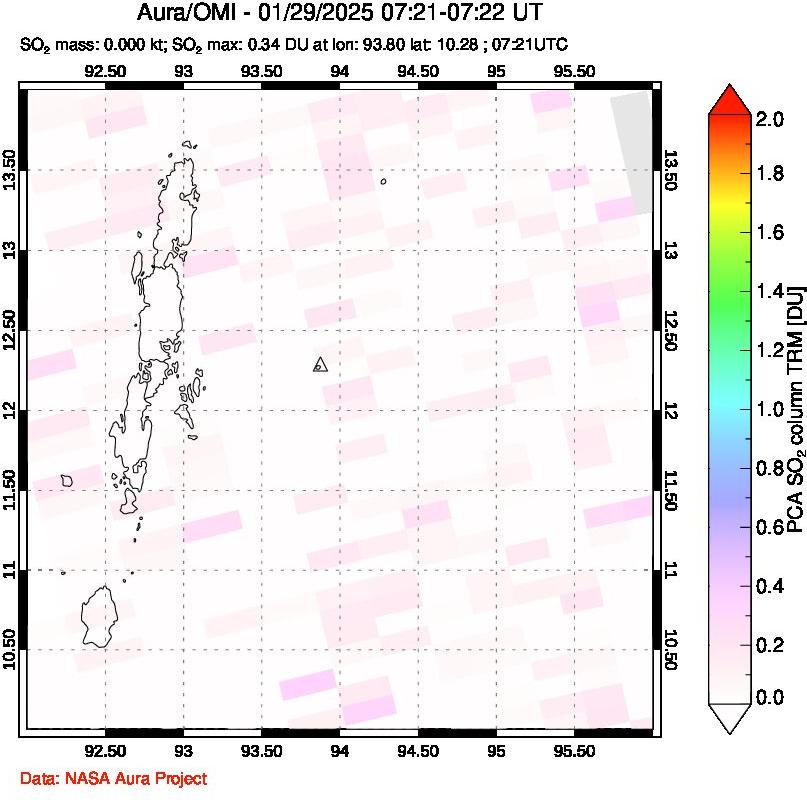 A sulfur dioxide image over Andaman Islands, Indian Ocean on Jan 29, 2025.