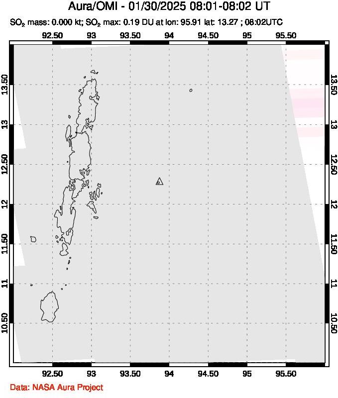 A sulfur dioxide image over Andaman Islands, Indian Ocean on Jan 30, 2025.