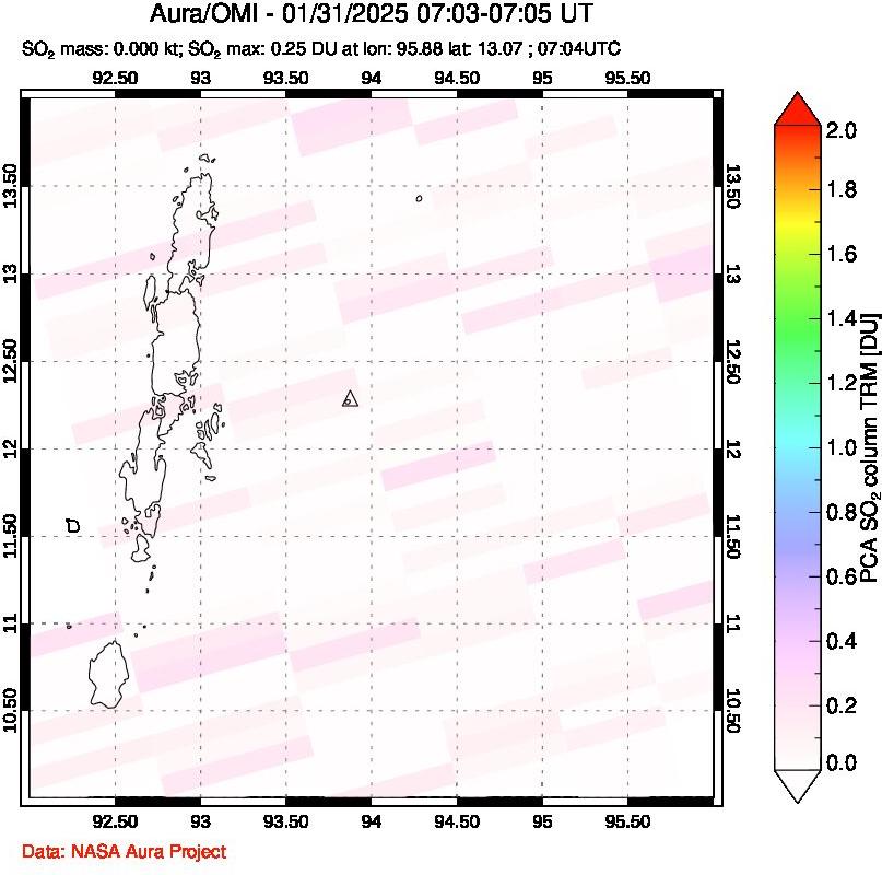 A sulfur dioxide image over Andaman Islands, Indian Ocean on Jan 31, 2025.