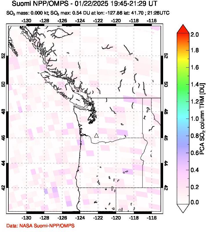 A sulfur dioxide image over Cascade Range, USA on Jan 22, 2025.