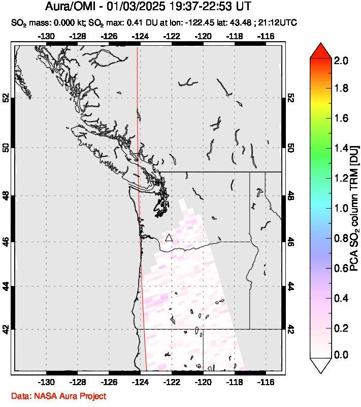 A sulfur dioxide image over Cascade Range, USA on Jan 03, 2025.